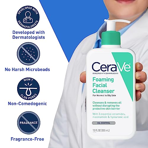 CeraVe Foaming Facial Cleanser | Daily Face Wash for Oily Skin | Hyaluronic Acid + Ceramides + Niacinamide| Fragrance Free & Paraben Free | Non-Drying Oil Control Face Wash | 19 Fluid Ounce-UPStoxs
