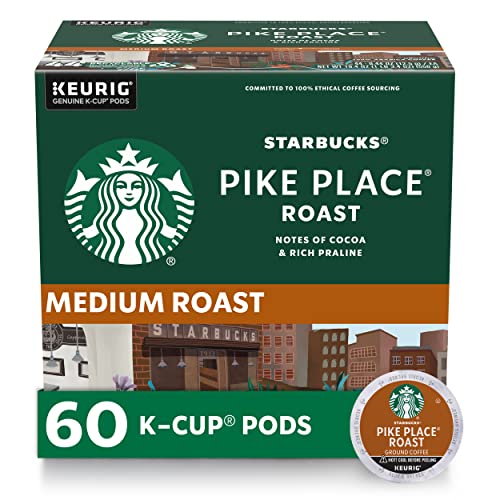 Starbucks K-Cup Coffee Pods, Medium Roast Coffee, Pike Place Roast for Keurig Brewers, 100% Arabica, 6 boxes (60 pods total)-UPStoxs