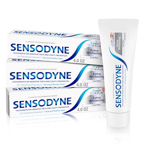 Sensodyne Extra Whitening Sensitive Teeth and Cavity Prevention Whitening Toothpaste, Amazon Exclusive, Cool Mint -4 Ounces (Pack of 3)-UPStoxs