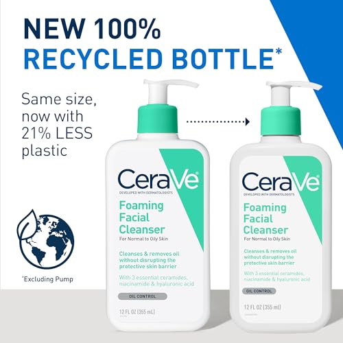 CeraVe Foaming Facial Cleanser | Daily Face Wash for Oily Skin with Hyaluronic Acid, Ceramides, and Niacinamide| Fragrance Free Paraben Free | 12 Fluid Ounce-UPStoxs