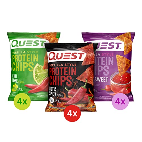 Quest Nutrition Tortilla Style Protein Chips Variety Pack, Chili Lime, Hot & Spicy, & Spicy Sweet Chili, 12 Count (3 Each Flavor)-UPStoxs