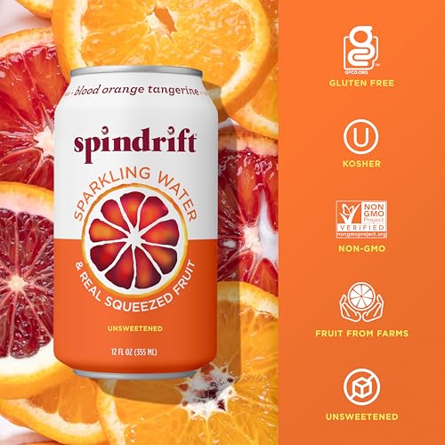 Spindrift Sparkling Water, Blood Orange Tangerine Flavored, Made with Real Squeezed Fruit, 12 Fl Oz Cans, Pack of 24 (Only 12 Calories per Can)-UPStoxs