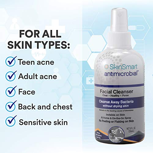 SkinSmart Facial Cleanser for Acne, Targets Bacteria for Active Teenage Athletes Post Workout and Adult Acne, 8 oz Spray Bottle, Safe for Multiple Daily Uses-UPStoxs