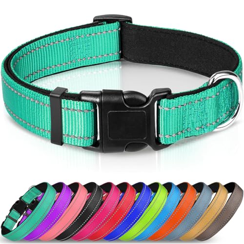 Joytale Reflective Dog Collar,Soft Neoprene Padded Breathable Nylon Pet Collar Adjustable for Medium Dogs,Teal,M-UPStoxs