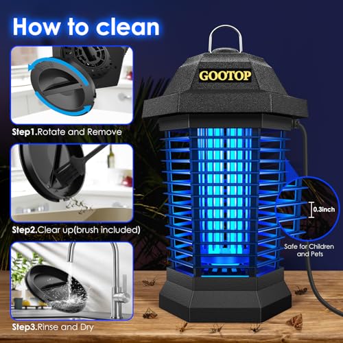 GOOTOP Bug Zapper Outdoor, Mosquito Zapper Outdoor, Electric Fly Zapper,Fly Traps, Mosquito Killer, 3 Prong Plug,Flying Insects Zapper Outdoor 90-130V, ABS Plastic Outer (Black)-UPStoxs