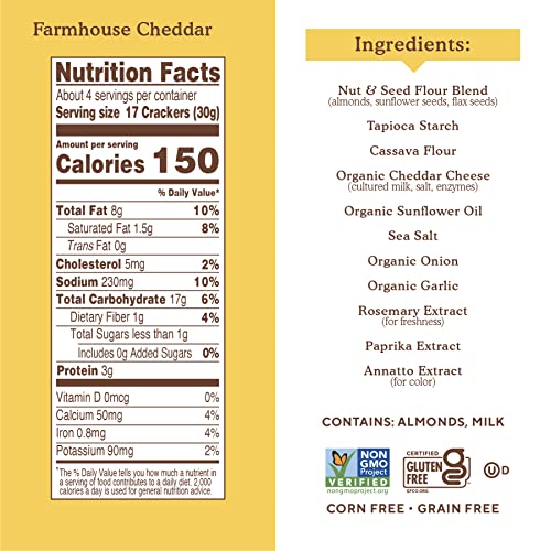 Simple Mills Almond Flour Crackers, Farmhouse Cheddar - Gluten Free, Healthy Snacks, 4.25 Ounce (Pack of 1)-UPStoxs