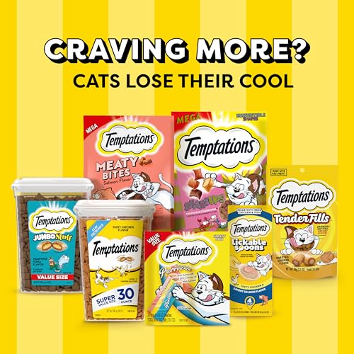 TEMPTATIONS Jumbo Stuff Crunchy and Soft Cat Treats, Tasty Chicken Flavor, 14 oz. Tub, (Pack of 1)-UPStoxs