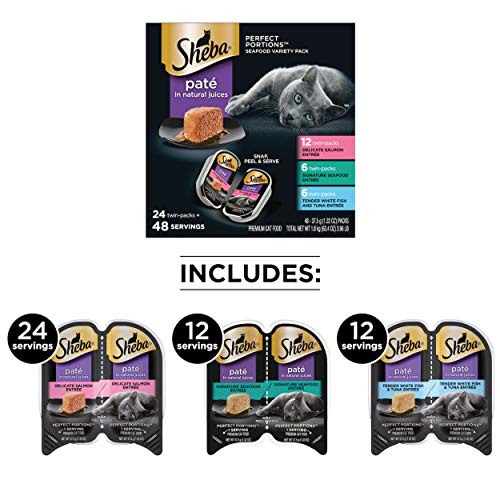 SHEBA Perfect Portions Paté Wet Cat Food Trays (24 Count, 48 Servings), Signature Seafood Entrée, Easy Peel Twin-Pack Trays-UPStoxs