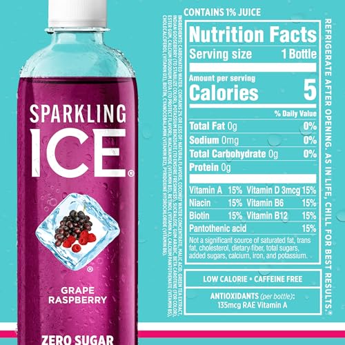 Sparkling Ice Blue Variety Pack, Zero Sugar Sparkling Water, with Vitamins and Antioxidants, 17 fl oz, 12 count (Classic Lemonade, Strawberry Watermelon, Grape Raspberry, Lemon Lime)-UPStoxs