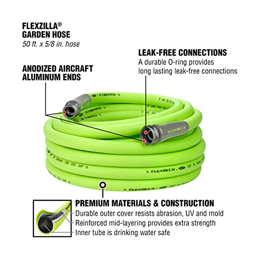 Flexzilla Garden Hose 5/8 in. x 50 ft, Heavy Duty, Lightweight, Drinking Water Safe, ZillaGreen - HFZG550YW-E-UPStoxs