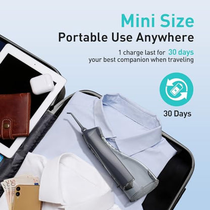 COSLUS Water Dental Flosser Teeth Pick: Portable Cordless Oral Irrigator 300ML Rechargeable Travel Irrigation Cleaner IPX7 Waterproof Electric Flossing Machine for Teeth Cleaning F5020E Grey-UPStoxs