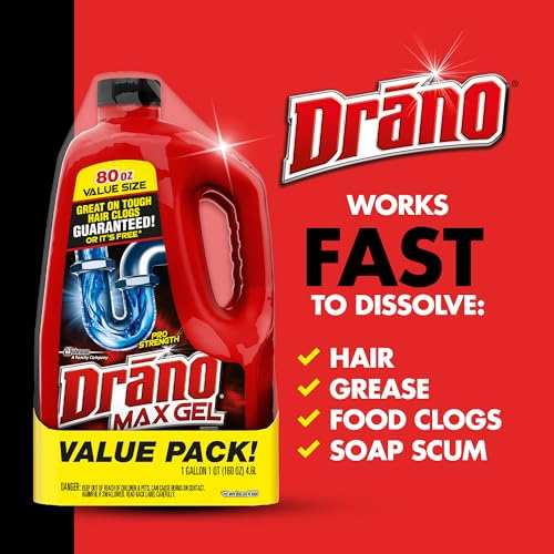 Drano Max Gel Drain Clog Remover and Cleaner for Shower or Sink Drains, Unclogs and Removes Hair, Soap Scum and Blockages, 80 Oz, Pack of 2-UPStoxs