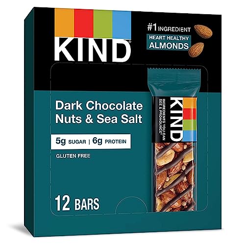 KIND Bars, Dark Chocolate Nuts and Sea Salt, Healthy Snacks, Gluten Free, Low Sugar, 6g Protein, 12 Count-UPStoxs