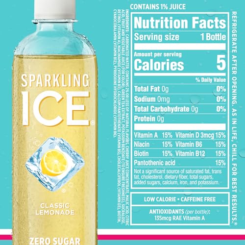 Sparkling Ice Blue Variety Pack, Zero Sugar Sparkling Water, with Vitamins and Antioxidants, 17 fl oz, 12 count (Classic Lemonade, Strawberry Watermelon, Grape Raspberry, Lemon Lime)-UPStoxs
