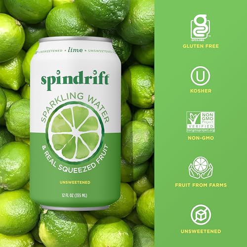 Spindrift Sparkling Water, Lime Flavored, Made with Real Squeezed Fruit, 12 Fl Oz Cans, Pack of 24 (Only 4 Calories per Can)-UPStoxs