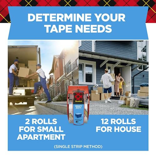 Scotch Heavy Duty Shipping and Moving Packing Tape, Clear, Packing and Moving Supplies, 1.88 in. x 22.2 yd., 6 Tape Rolls with Dispensers-UPStoxs