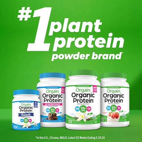 Orgain Organic Vegan Protein Powder, Vanilla Bean - 21g Plant Protein, 6g Prebiotic Fiber, No Lactose Ingredients, No Added Sugar, Non-GMO, For Shakes & Smoothies, 2.03 lb (Packaging May Vary)-UPStoxs