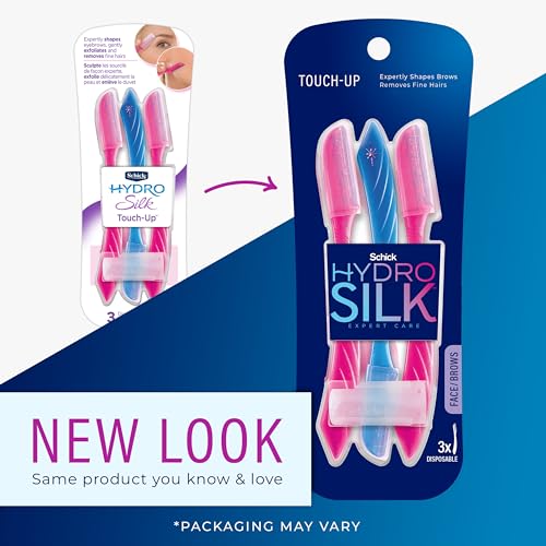 Schick Hydro Silk Touch-Up Dermaplaning Tool with Precision Cover, 3ct | Dermaplane Razor, Face Razors for Women, Eyebrow Razor, Facial Razor, Dermaplaning Razor, Womens Face Razor Peach Fuzz Remover-UPStoxs