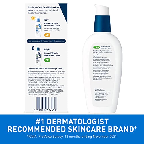 CeraVe PM Facial Moisturizing Lotion | Night Cream with Hyaluronic Acid and Niacinamide | Ultra-Lightweight, Oil-Free Moisturizer for Face | 3 Ounce-UPStoxs