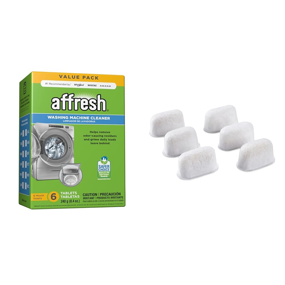 Affresh Washing Machine Cleaner, 6 Month Supply, Cleans Front Load and Top Load Washers, Including HE & Premium 6-pack Water Filters For Replacement Breville BWF100 with Ion Exchange Resin inside-UPStoxs