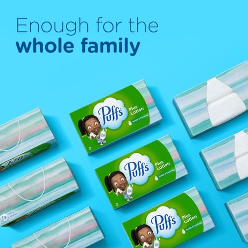 Puffs Plus Lotion Facial Tissues, 8 Family Boxes, 124 Facial Tissues per Box, Allergies and Colds-UPStoxs
