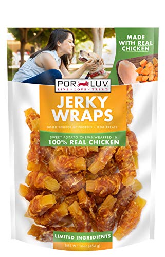 Pur Luv Dog Treats, Chicken & Sweet Potato Jerky Wraps, Made with Real Chicken, 16 Ounces, Rawhide Free, Healthy, Easily Digestible, Long Lasting, High Protein Dog Treat, Satisfies Dog's Urge to Chew-UPStoxs