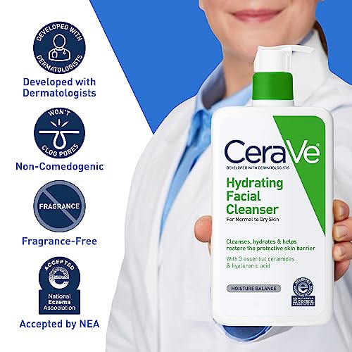 CeraVe Hydrating Facial Cleanser | Moisturizing Face Wash For Dry Skin | Hyaluronic Acid + Ceramides + Glycerin | Hydrating Cleanser For Normal To Dry Skin | National Eczema Assosiation Certified-UPStoxs