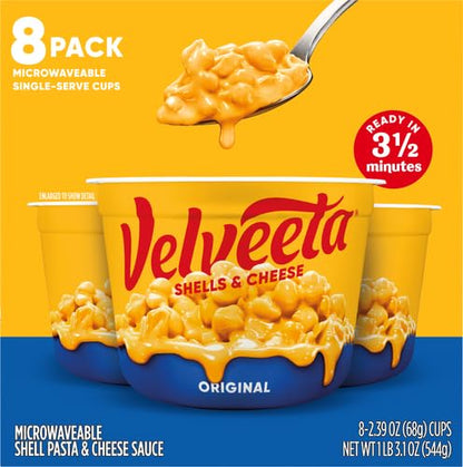 Velveeta Shells & Cheese Original Microwavable Macaroni and Cheese Cups (8 ct Pack, 2.39 oz Cups)-UPStoxs