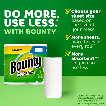 Bounty Quick Size Paper Towels, White, 8 Family Rolls = 20 Regular Rolls-UPStoxs
