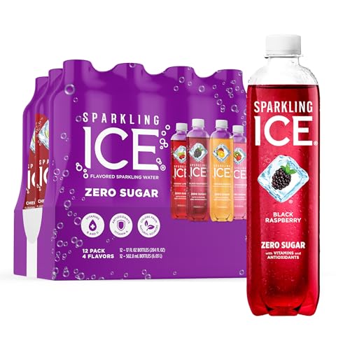 Sparkling Ice Purple Variety Pack, Flavored Water, Zero Sugar, with Vitamins and Antioxidants, 17 fl oz, 12 count (Black Raspberry, Cherry Limeade, Orange Mango, Kiwi Strawberry)-UPStoxs