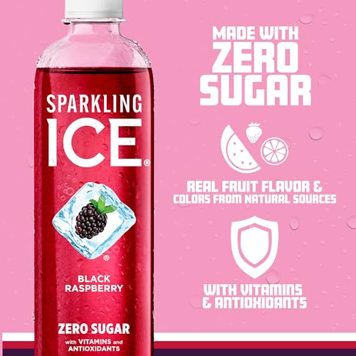 Sparkling Ice, Black Raspberry Sparkling Water, Zero Sugar Flavored Water, with Vitamins and Antioxidants, Low Calorie Beverage, 17 fl oz Bottles (Pack of 12)-UPStoxs