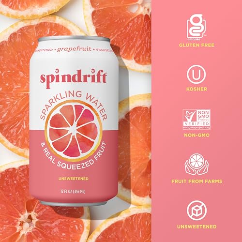 Spindrift Sparkling Water, Grapefruit Flavored, Made with Real Squeezed Fruit, (Only 15 Calories per Can), 12 Fl Oz (Pack of 24)-UPStoxs