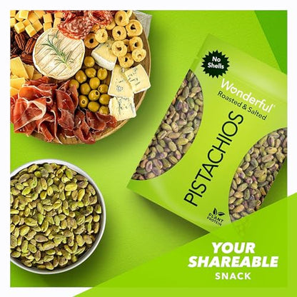 Wonderful Pistachios No Shells, Roasted & Salted Nuts, 24 Ounce Resealable Bag, Protein Snacks, Gluten Free, Healthy Snack-UPStoxs