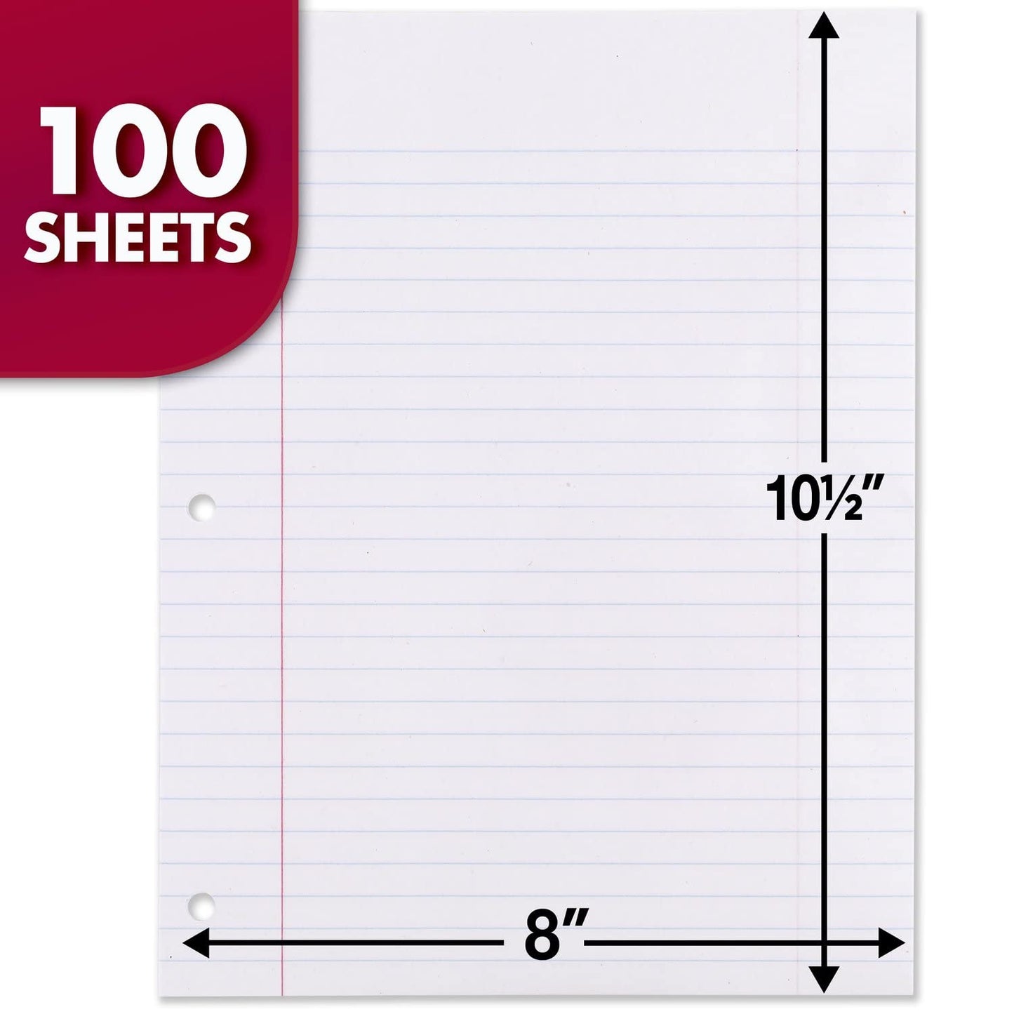 Mead Loose Leaf Paper, Notebook Paper, Wide Ruled Filler Paper, Reinforced, 8 x 10.5, 100 Sheets (15006), White-UPStoxs