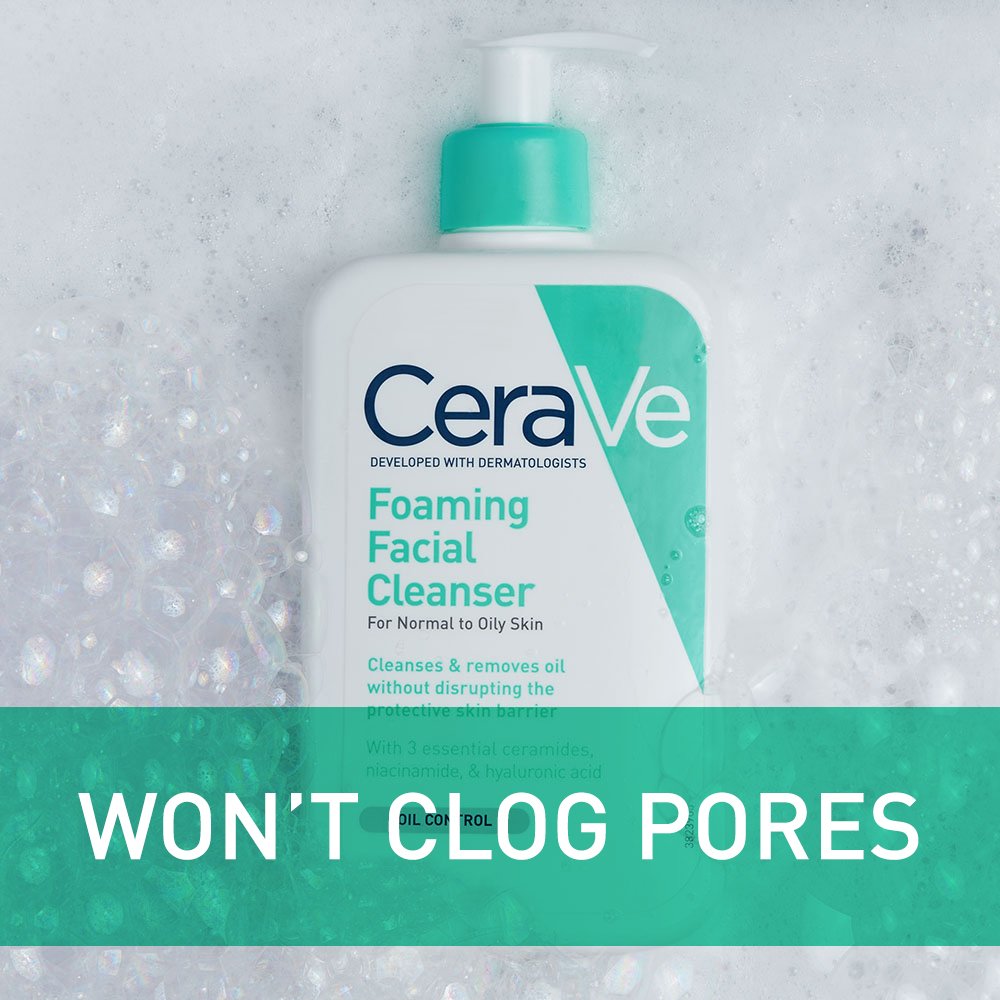 CeraVe Foaming Facial Cleanser | Daily Face Wash for Oily Skin with Hyaluronic Acid, Ceramides, and Niacinamide| Fragrance Free | 16 Fluid Ounce-UPStoxs