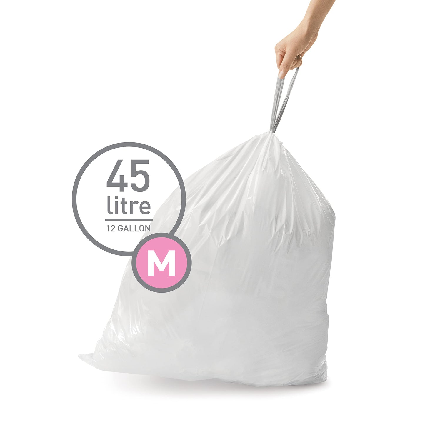 simplehuman Code M 100 Count, Genuine Custom Fit Liners, Drawstring Trash Bags in Dispenser Packs, 45 Liter / 11.9 Gallon, White-UPStoxs