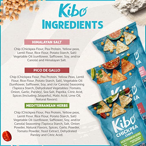 Kibo Chickpea Chips - High Protein/Fiber, Plant-Based, Cert. Gluten Free, Non-GMO, Vegan, Kosher, 3 Flavor Variety Pack, 1oz 12 pk-UPStoxs