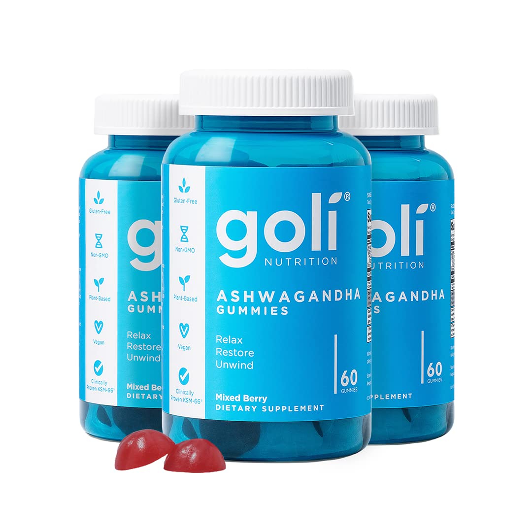Goli Ashwagandha & Vitamin D Gummy - 180 Count - Mixed Berry, KSM-66, Vegan, Plant Based, Non-GMO, Gluten-Free & Gelatin Free Relax. Restore. Unwind, Pack of 3-UPStoxs