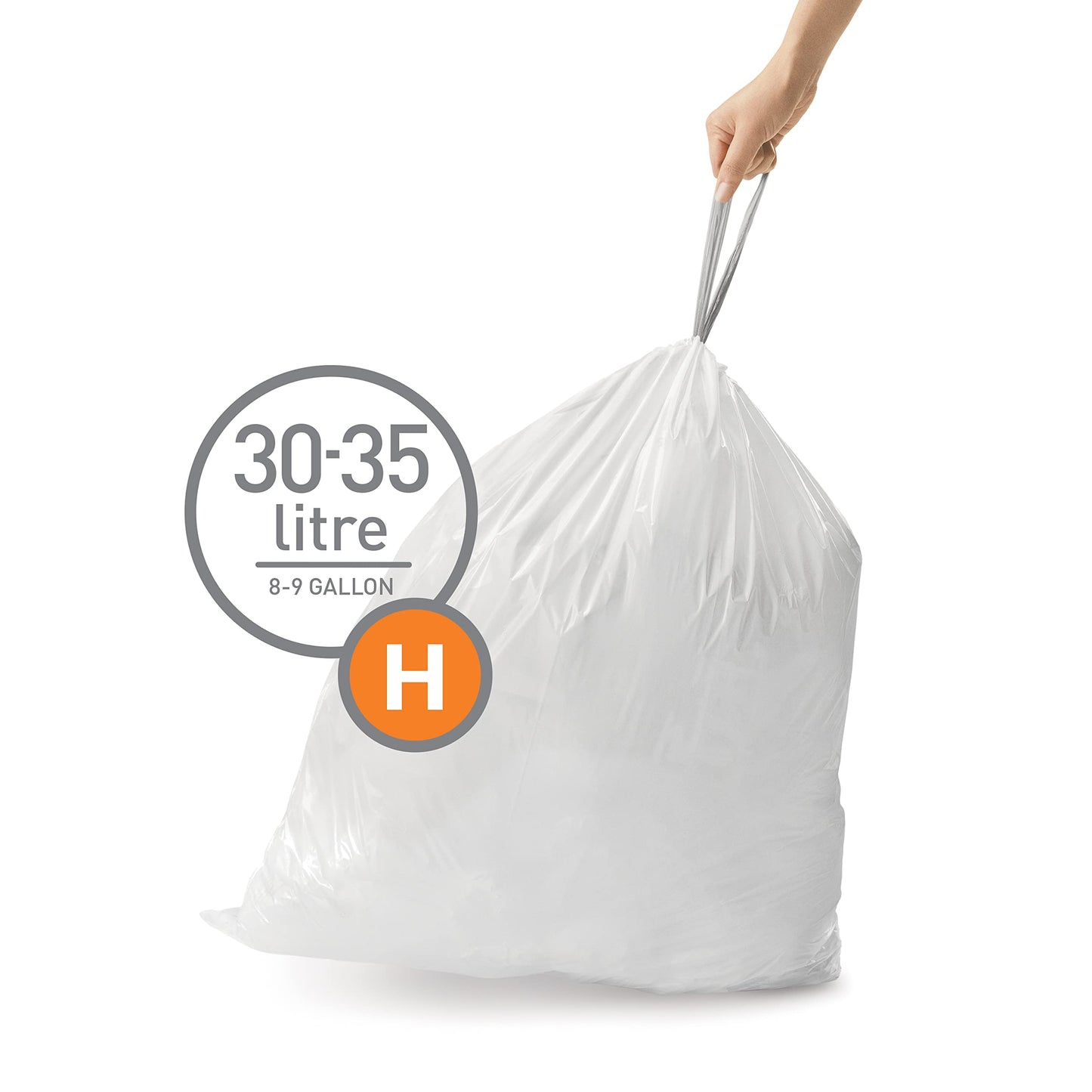 simplehuman Code H 100 Count,Genuine Custom Fit Liners, Drawstring Trash Bags in Dispenser Packs, 30-35 Liter / 8-9 Gallon, White-UPStoxs