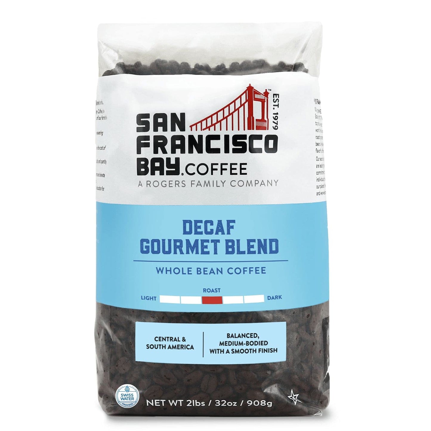 San Francisco Bay Whole Bean Coffee - DECAF Gourmet Blend (2lb Bag), Medium Roast, Swiss Water Processed-UPStoxs