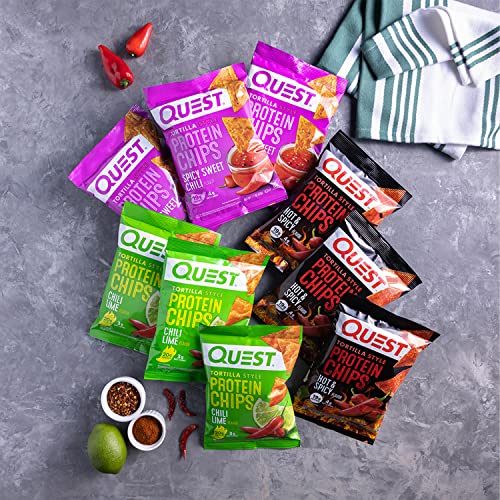 Quest Nutrition Tortilla Style Protein Chips Variety Pack, Chili Lime, Hot & Spicy, & Spicy Sweet Chili, 12 Count (3 Each Flavor)-UPStoxs