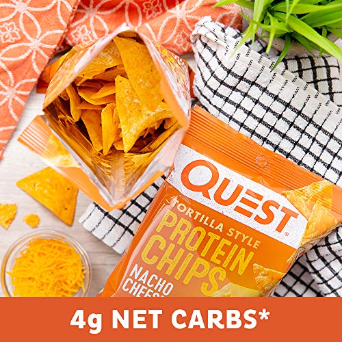 Quest Nutrition Nacho Cheese Tortilla Style Protein Chips, 18g Protein, 4g Net Carb, Low Carb, Gluten Free, 1.1 oz (Pack of 12)-UPStoxs