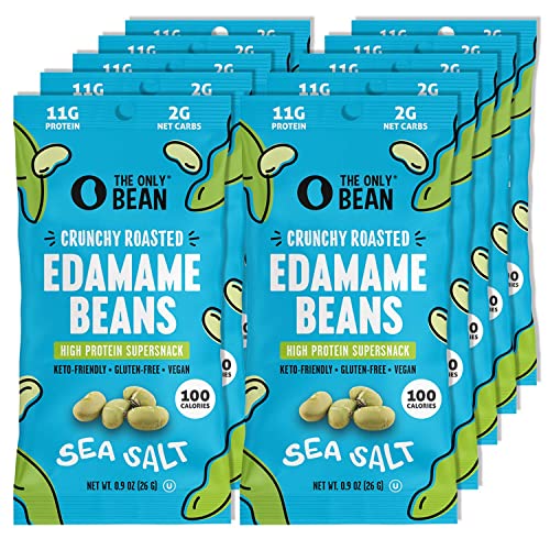 The Only Bean Crunchy Dry Roasted Edamame Snacks (Sea Salt), Keto Snack Food, High Protein (11g) Healthy Snacks, Low Carb Gluten Free Office Vegan Food 100 Calorie Snack Pack, 0.9oz 10 Pack-UPStoxs