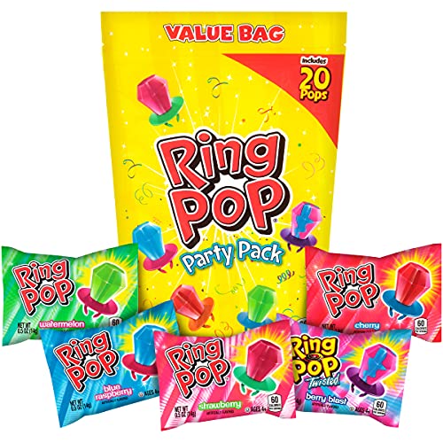 Ring Pop Bulk Candy Lollipop Variety Party Pack – 20 Count Lollipops w/ Assorted Flavors - Fun Candy For Birthdays, Party Favors, Bachelorette Parties, Back to School Treats & College Care Packages-UPStoxs