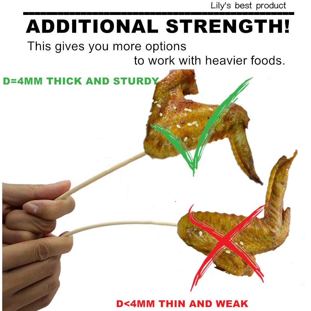 HOPELF 12" Natural Bamboo Skewers for BBQ，Appetiser，Fruit，Cocktail，Kabob，Chocolate Fountain，Grilling，Barbecue，Kitchen，Crafting and Party. Φ=4mm, More Size Choices 6"/8"/10"/14"/16"/30"(100 PCS)-UPStoxs