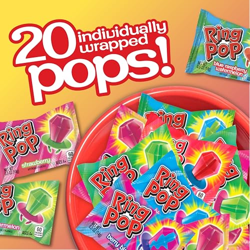 Ring Pop Bulk Candy Lollipop Variety Party Pack – 20 Count Lollipops w/ Assorted Flavors - Fun Candy For Birthdays, Party Favors, Bachelorette Parties, Back to School Treats & College Care Packages-UPStoxs