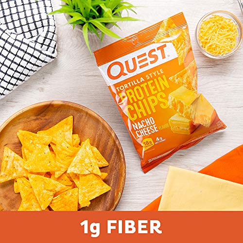 Quest Nutrition Nacho Cheese Tortilla Style Protein Chips, 18g Protein, 4g Net Carb, Low Carb, Gluten Free, 1.1 oz (Pack of 12)-UPStoxs
