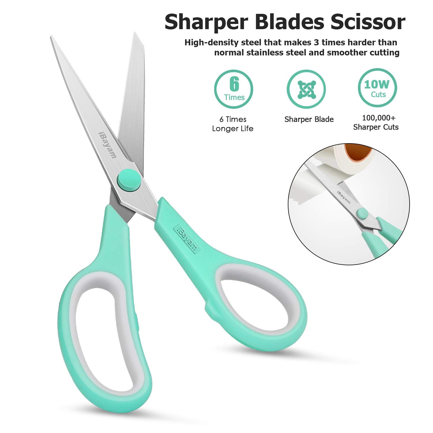 Scissors, iBayam 8" All Purpose Scissors Bulk 3-Pack, Ultra Sharp 2.5mm Thick Blade Shears Comfort-Grip Scissors for Office Desk Accessories Sewing Fabric Home Craft School Supplies, Right/Left Handed-UPStoxs