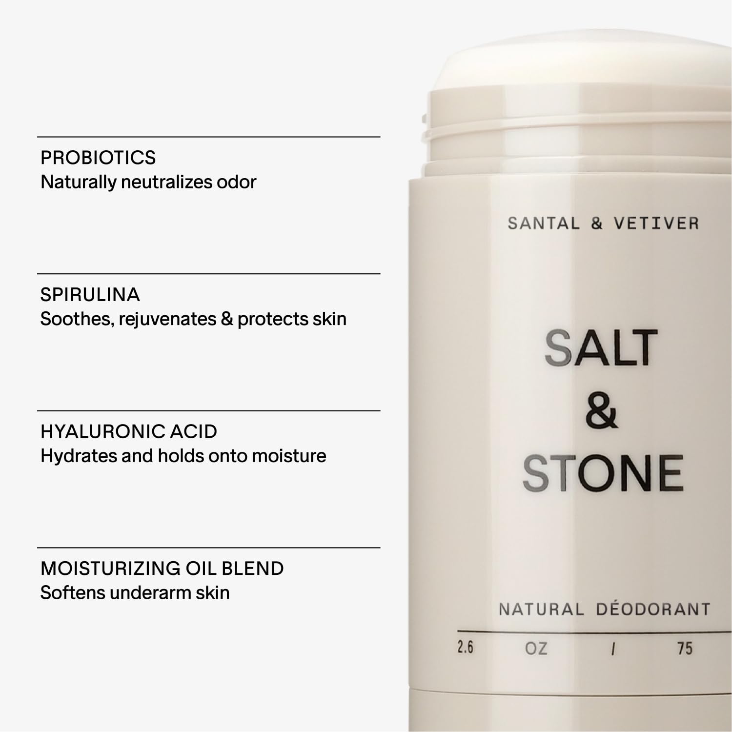 SALT & STONE Natural Deodorant - Santal & Vetiver | Extra Strength Natural Deodorant for Women & Men | Aluminum Free with Seaweed Extracts, Shea Butter & Probiotics | Free From Parabens & Sulfates-UPStoxs
