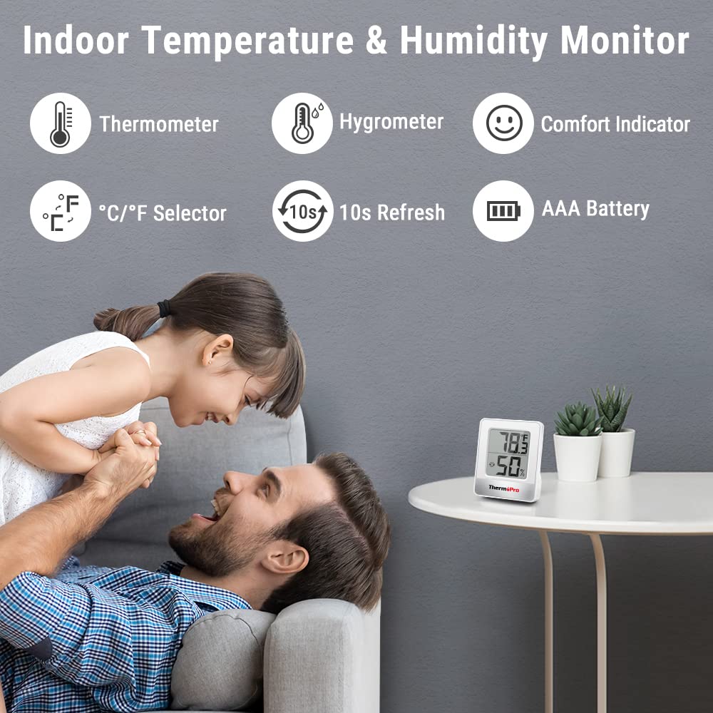 ThermoPro TP49 Digital Hygrometer Indoor Thermometer Humidity Meter Room Thermometer with Temperature and Humidity Monitor Mini Hygrometer Thermometer-UPStoxs